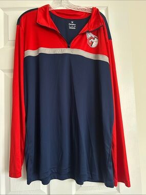 Fanatics Red and Navy Cleveland Guardians Half-Zip Pullover with Silver Stripe